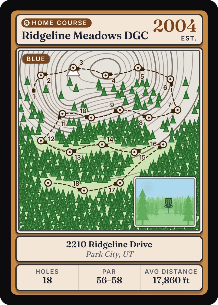 Example Home Course card in gold, with an 18-hole course map